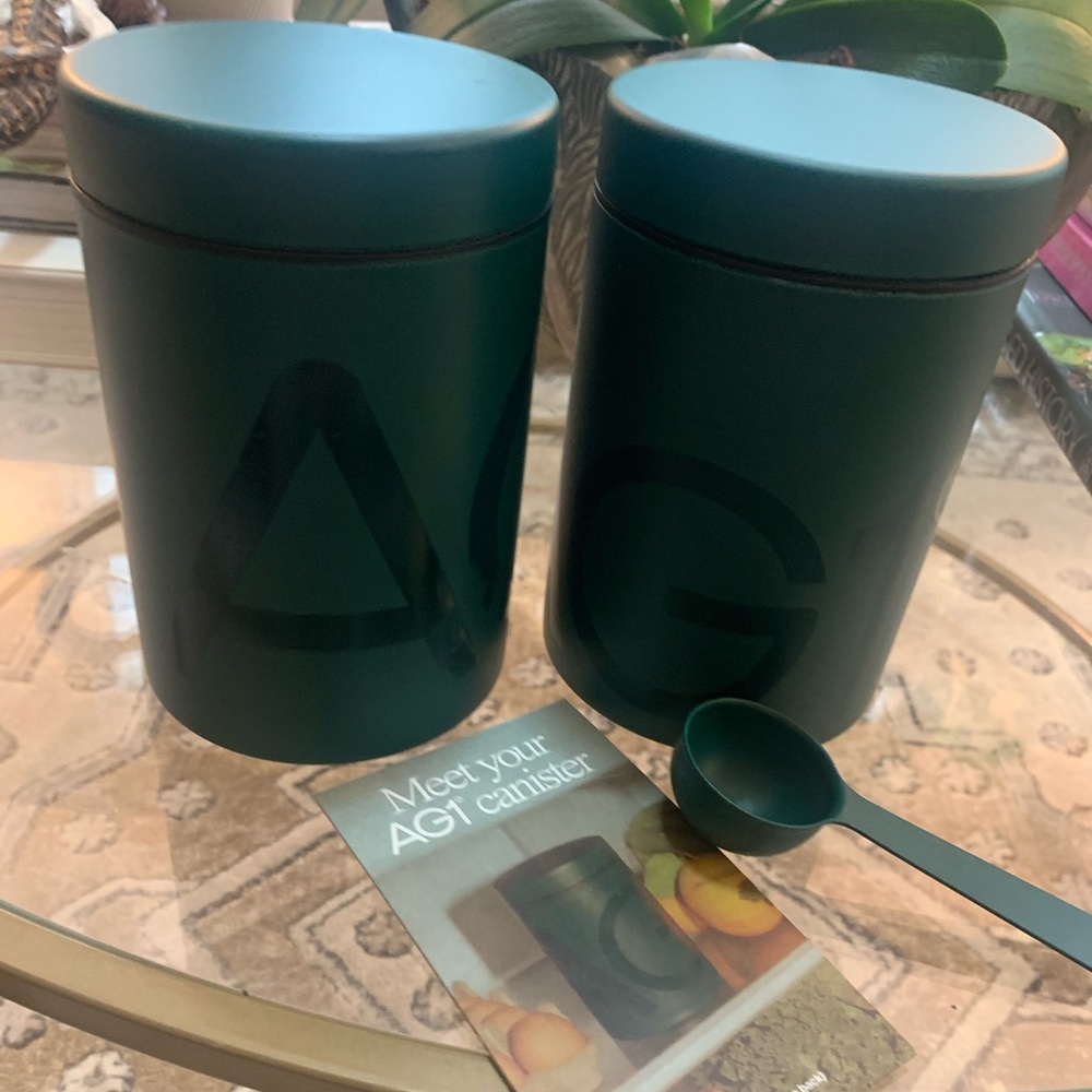 ✨ NEW AG1 Athletic Greens Canister Set – 2 Matte Green Canisters + Scoop ✨